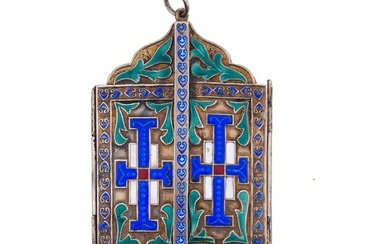 RUSSIAN SILVER ENAMEL HAND PAINTED ICON PENDANT