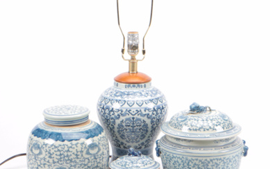 Ralph Lauren Blue and White Porcelain Jar Lamp with Chinese Ginger Jars, Vintage