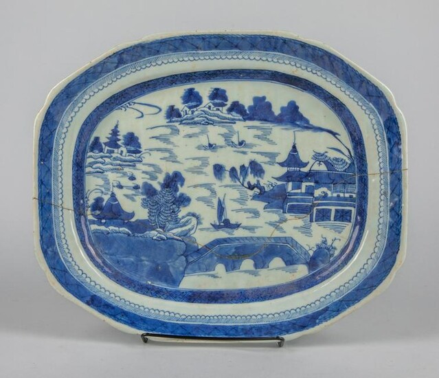 Repaired Chinese Blue & White Porcelain Tray