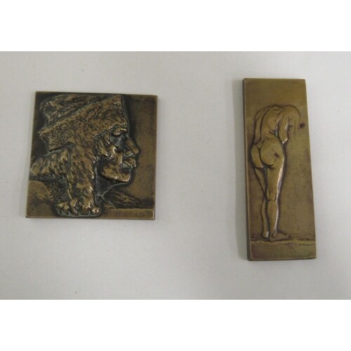 Richard Placht - a patinated bronze plaquette, depicting nud...