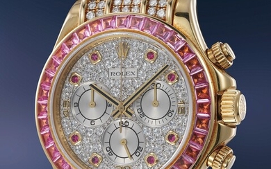 Rolex, Ref. 116598 SARO A highly unusual, attractive and impressive pink sapphire and diamond-set yellow gold chronograph wristwatch