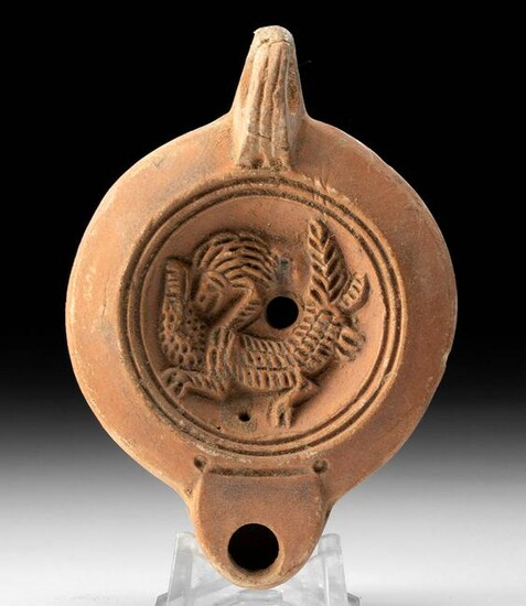 Roman Pottery Oil Lamp w/ Abstract Zoomorph