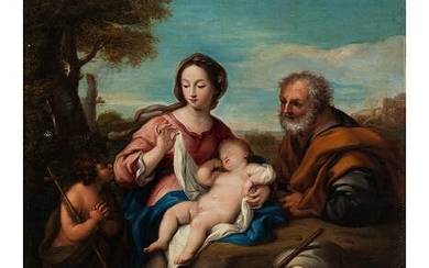 Römischer Maler des 18. Jahrhunderts, DIE HEILIGE FAMILIE MIT SCHLAFENDEM JESUSKIND