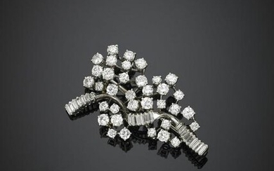 Round and baguette cut diamond white gold brooch