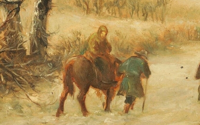 SAM BOUGH RSA (1822 - 1878) OIL ON BOARD winter scene