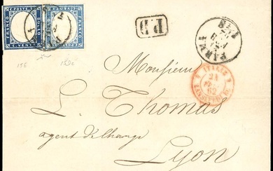 SARDEGNA-FRANCIA 1862 - 20 cent. azzurro oltremare, 20 cent. indaco...