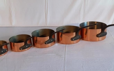 SET OF 5 GRADUATING FRENCH COPPER CULINARY PANS