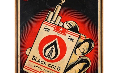 SHEPARD FAIREY (né en 1970) BLACK GOLD, 2015 Sérigraphie et collage technique mixte sur panneau...