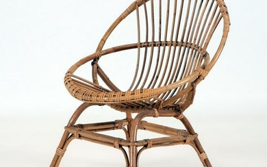 SINGLE FRENCH RATTAN CHAIR ROUNDED BACK C.1950