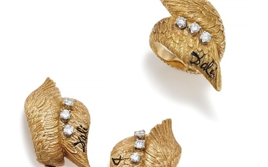 Salvador Dalí, Alemany & Ertman, A Pair of Diamond and Gold 'Swan' Earrings and Ring
