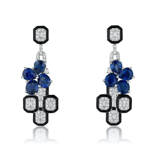 Sapphire Diamond and Enamel Drop Earrings