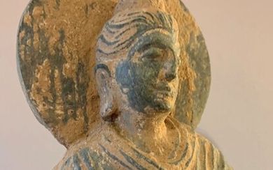 Sculpture (1) - Schist - Standing Buddha - Afghanistan / Pakistan - Gandhara Period (305 BC - 450 AD)