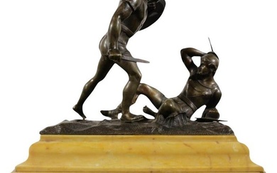 Sculpture, Scultura italiana in bronzo "Gladiatori" su base in marmo del secolo XIX - 20 cm - Bronze, Marble
