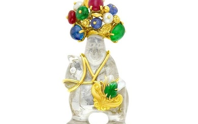 Seaman Schepps Gold, Carved Rock Crystal, Cabochon Colored Stone and Cultured Pearl 'Chessman'
