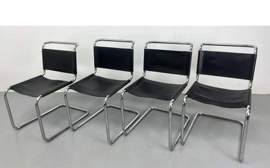 Set 4 Marcel Breuer Leather and Chrome Dining Chairs.