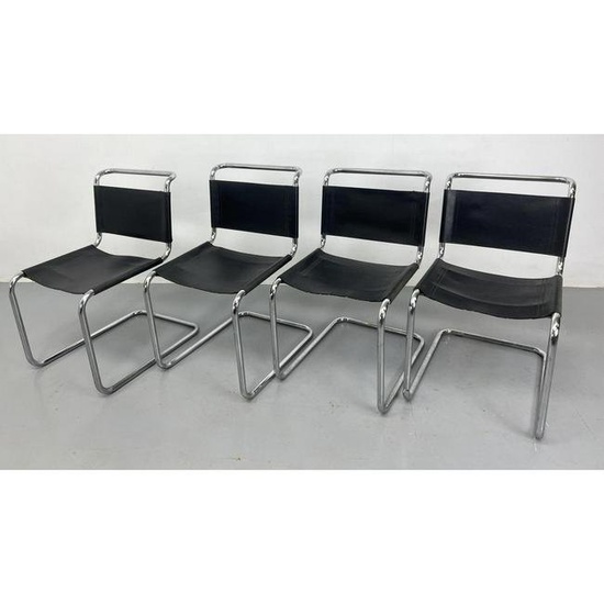 Set 4 Marcel Breuer Leather and Chrome Dining Chairs.