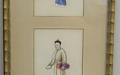 Set of 10 Chinese figural paintings in 3 frames, all on