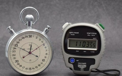 Set of 2 stop watches, 1) HEUER microsplit stop-watch