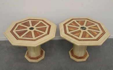 Set of 2 travertine lounge tables (Ht 54...