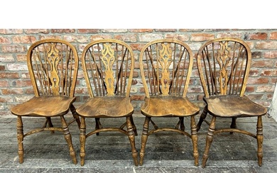 Set of four Windsor dining chairs with pierced splat backs, ...