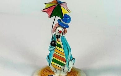 Signed Lino Zampiva Figurine, Clown with Umbrella