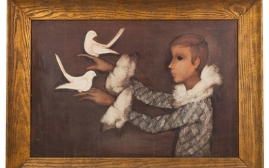 Richard Kirk Oil Painting, Harlequin with Doves
