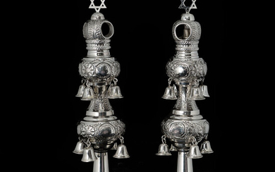 Silver round Torah Bells, English, 1933 Fine English set...