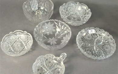 Six Piece Group of Cut Glass and Crystal Bowls, all