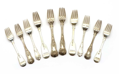 Six Victorian Old English pattern silver forks