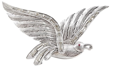 Special Bird Design 18k white gold brooch set with 2.60CT VS clarity diamonds. - 18 kt. White gold - Brooch