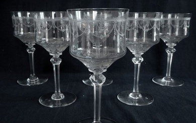 St. Louis - 6 engraved crystal water glasses, Antwerp model - 18cm - Crystal