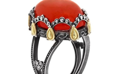Stambolian Aged Silver & 18K Gold Ring with Carnelian