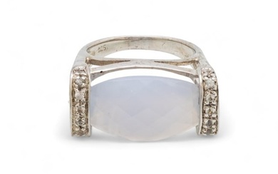 Sterling Silver And Moonstone Modern Lady's Ring, Size 7 And Ca. 1960