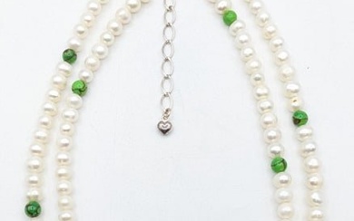 Sterling Silver Clasp Pearl & Agate Necklace