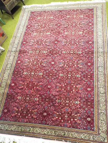 Stunning large antique Turkish fringed room sized rug. 9f t...