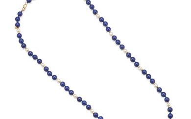 TIFFANY & CO.: A GOLD, LAPIS LAZULI AND CULTURED PEARL...