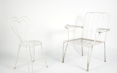 TRAVAIL FRANCAIS vers 1960, chaise et fauteuil en métal.