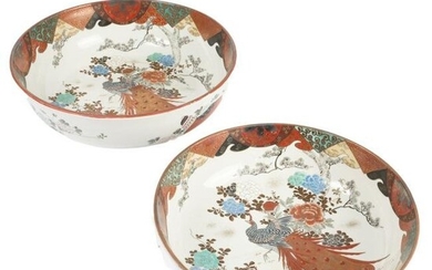 TWO Japanese Kutani large nesting bowls with peacock