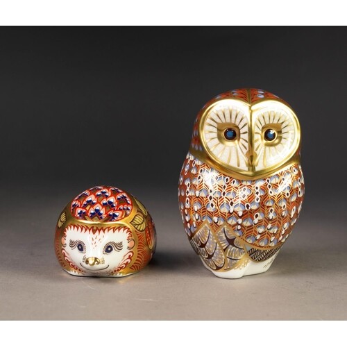 TWO MODERN ROYAL CROWN DERBY IMARI CHINA PAPERWEIGHTS, OWL a...