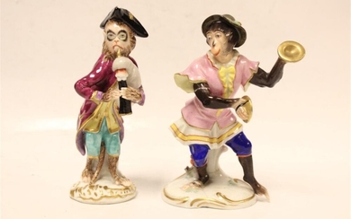 TWO PORCELAIN MONKEY PLAYING MUSICAL INSTRUMENTS
