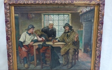 Table "The fishermen". Signed Edmond Van Der Haeghen. Size: 56 x 70 cm.