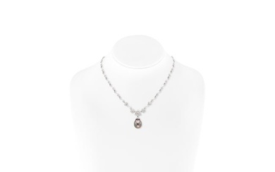 Tahitian Pearl Pendant Necklace with Diamonds