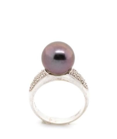 Tahitian pearl, diamond and 18ct gold ring marked 18k to whi...