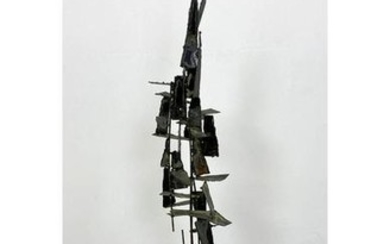 Tall brutalist welded metal floor sculpture. Modernist