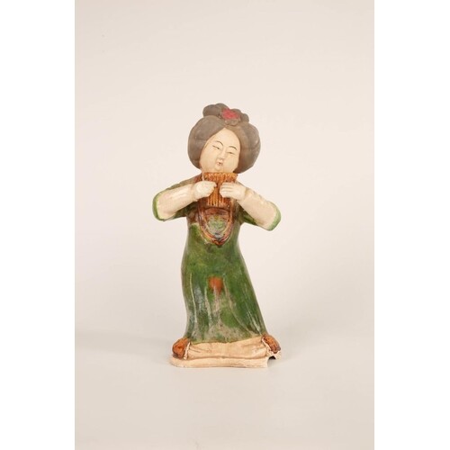 Tang style 'Green dress' glazed and painted Earthenware cout...