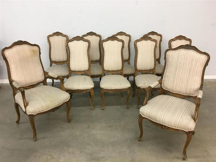 Ten French Provincial style dining chairs