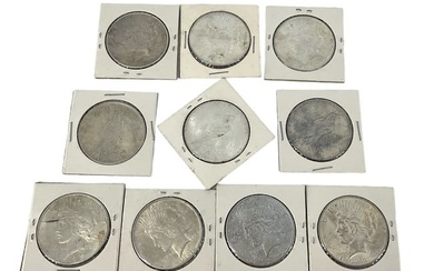 Ten U.S. Silver Peace Dollar Coins