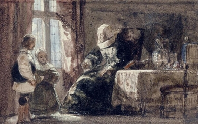 The Remonstrance: An old woman admonishing two children, Richard Parkes Bonington