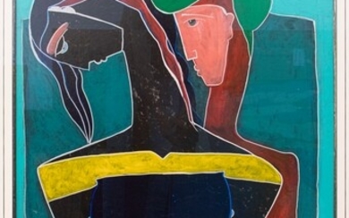 Theo Mackaay (1950), an abstract painting of two figures, oil...