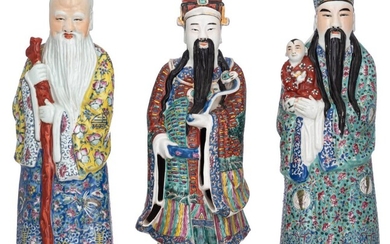 Three Chinese famille rose 'Sanxing' figures, 20thC, H 46 cm